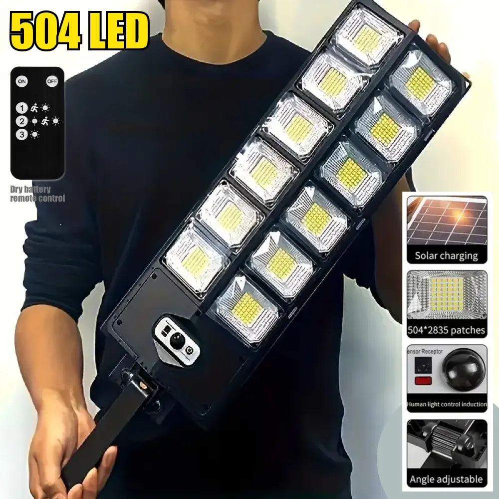 Solar Street Light 504LED Outdoor IP65 Solar Powered with Motion Sensor, Dusk to Dawn Auto Sensor, Dry Battery Remote Control (Battery Not Included), Adjustable Security Light for Yard, Patio, Garden