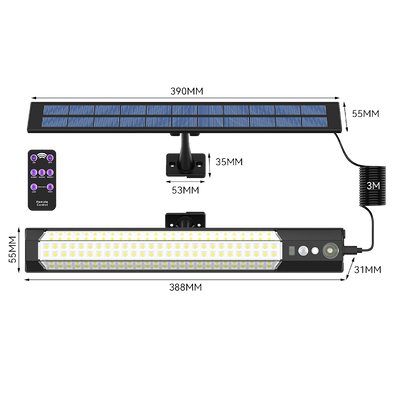 288LED Solar Street Light, 15-20m Motion Sensor, IP65 Waterproof Outdoor Light with Remote