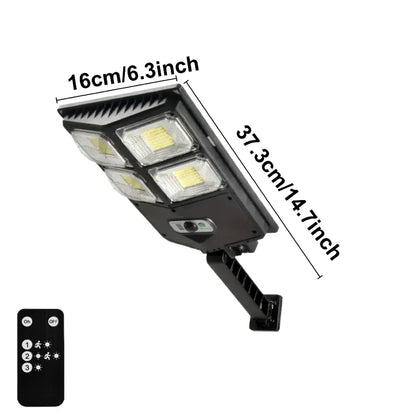 Solar Street Light 504LED Outdoor IP65 Solar Powered with Motion Sensor, Dusk to Dawn Auto Sensor, Dry Battery Remote Control (Battery Not Included), Adjustable Security Light for Yard, Patio, Garden