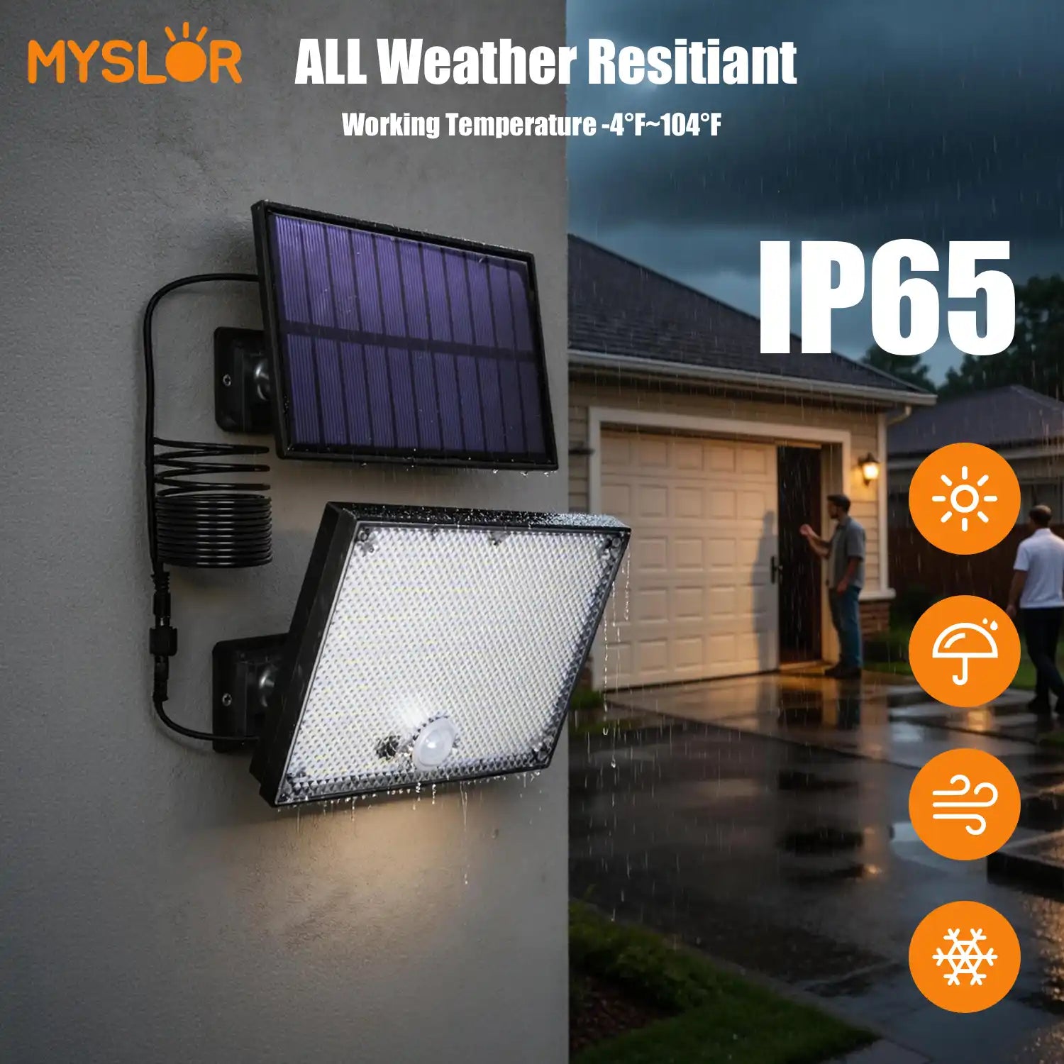 1pc-400LED Solar Wall Light with 5m Cable, Motion Sensor, 3 Modes, IP65 Waterproof Outdoor Light