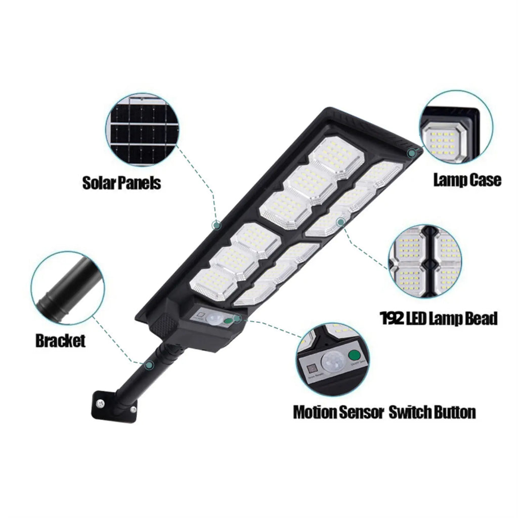 1 Pack 196LED Solar Street Light, IP65 Waterproof, Motion & Light Sensor, with Remote Control, Solar-Powered Outdoor Security Light for Yard, Patio, Garden