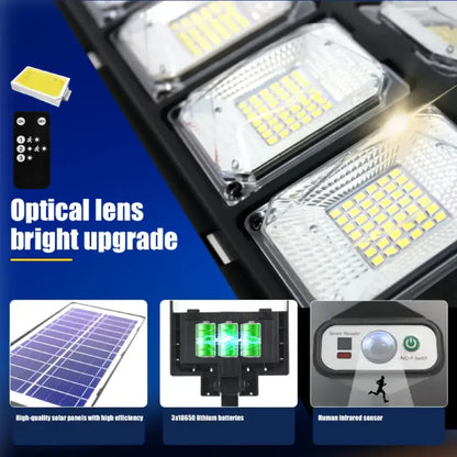 Solar Street Light 504LED Outdoor IP65 Solar Powered with Motion Sensor, Dusk to Dawn Auto Sensor, Dry Battery Remote Control (Battery Not Included), Adjustable Security Light for Yard, Patio, Garden