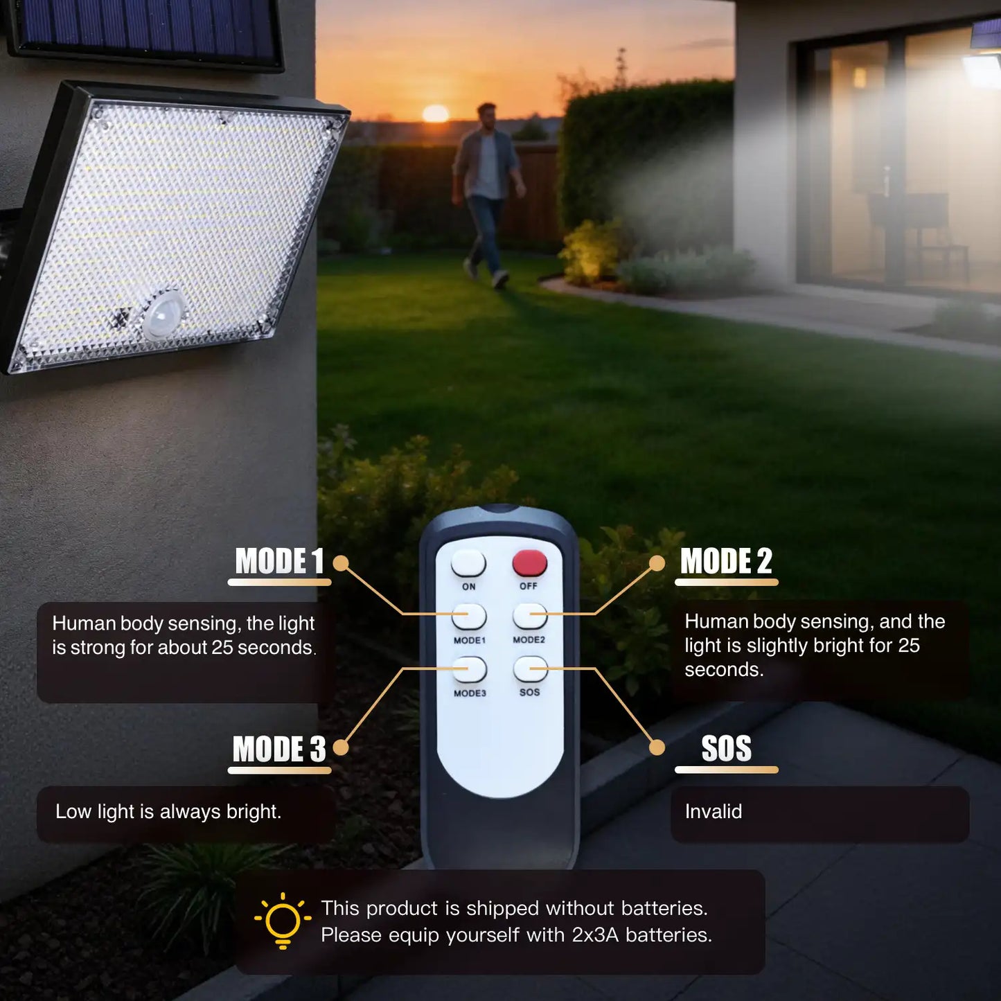 400LED Solar Wall Light with 5m Cable, Motion Sensor, 3 Modes, IP65 Waterproof Outdoor Light