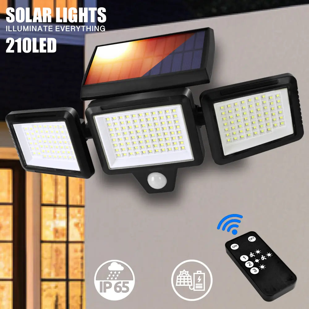 Solar Motion Sensor Light — 270° Wide Angle, 3 Modes, Remote Control