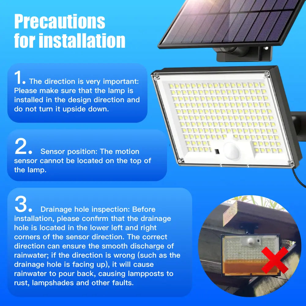 1pc-172LED Solar Wall Light with 5m Cable, Motion Sensor, 3 Modes, IP65 Waterproof Outdoor Light