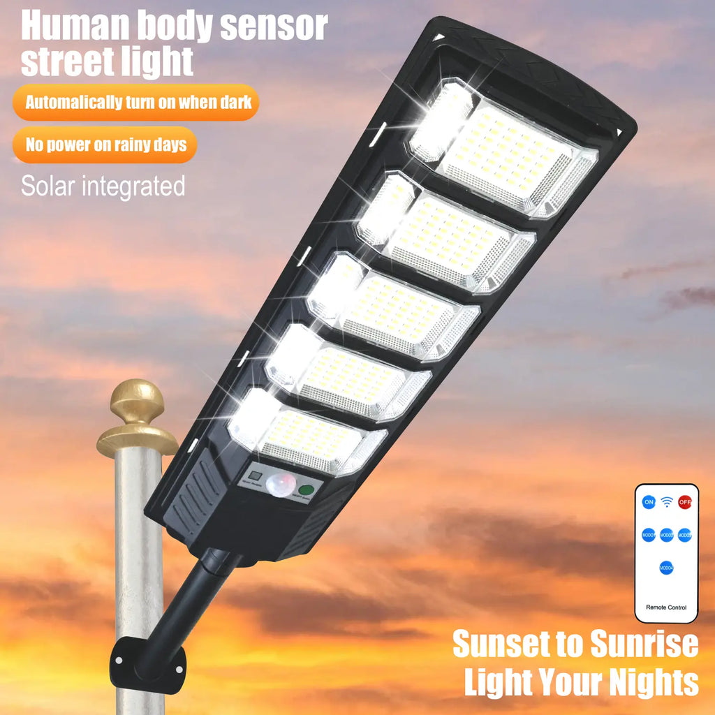 1 Pack 240LED Ultra Bright Solar Street Light, IP65 Waterproof, Motion Sensor (8m Range), 3 Modes, 280° Wide Angle, with Remote Control (Battery Not Included), Dusk to Dawn Outdoor Light for Street, Parking Lot, Warehouse