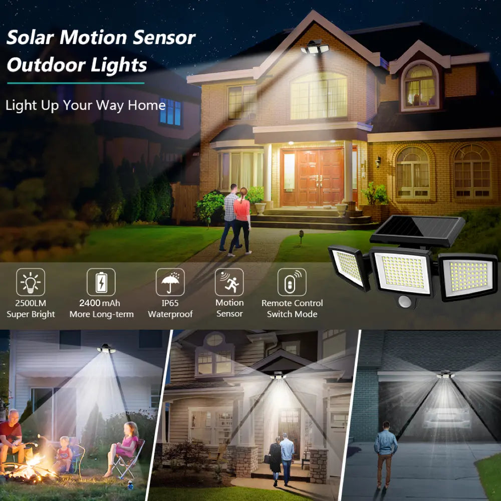 Solar Motion Sensor Light — 270° Wide Angle, 3 Modes, Remote Control