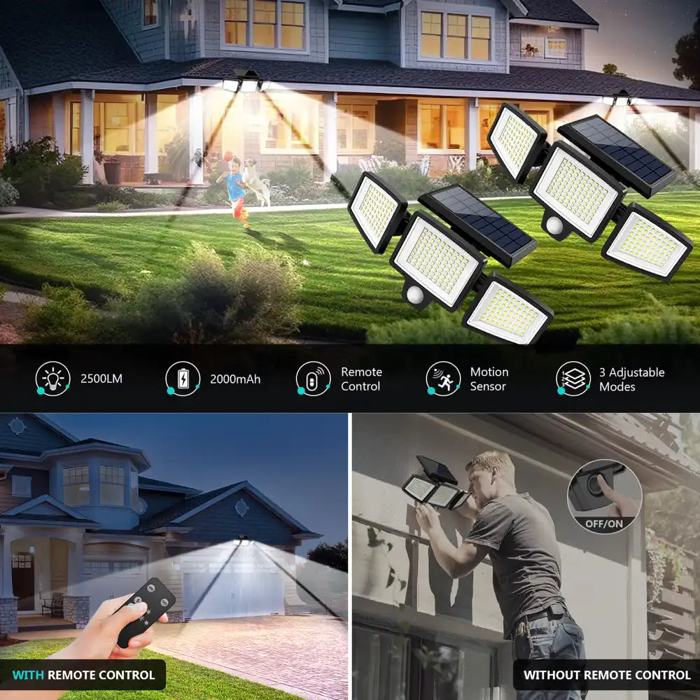 2 Pack Solar Motion Sensor Light — 270° Wide Angle, 3 Modes, Remote Control