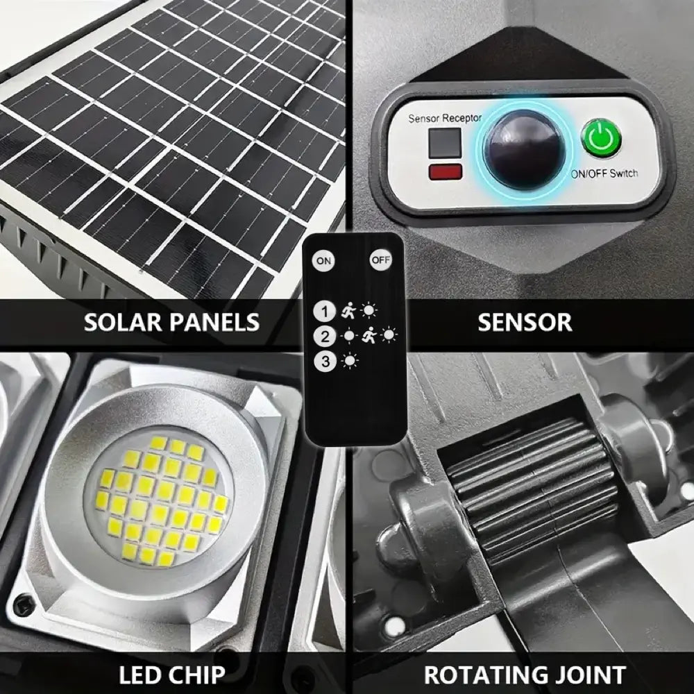 1 Pack 1024LED Ultra Bright Solar Street Light | 3 Modes, Remote Control (Battery Not Included), Motion & Light Sensor, IP65 Waterproof, Long Standby Outdoor Security Light for Yard, Garage, Holiday Decoration