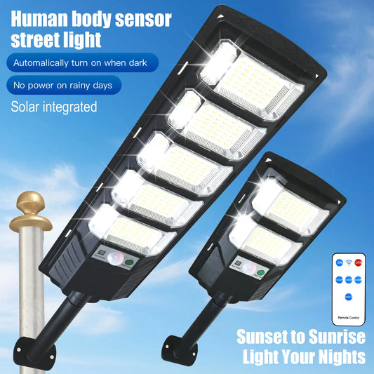 2 Pack 240/96LED Ultra Bright Solar Street Light, IP65 Waterproof, Motion Sensor (8m Range), 3 Modes, 280° Wide Angle, with Remote Control (Battery Not Included), Dusk to Dawn Outdoor Light for Street, Parking Lot, Warehouse（副本）