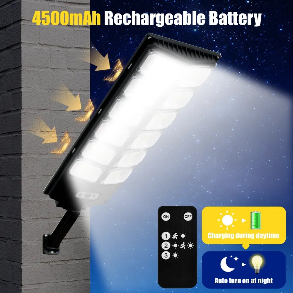 Solar Street Light 504LED Outdoor IP65 Solar Powered with Motion Sensor, Dusk to Dawn Auto Sensor, Dry Battery Remote Control (Battery Not Included), Adjustable Security Light for Yard, Patio, Garden