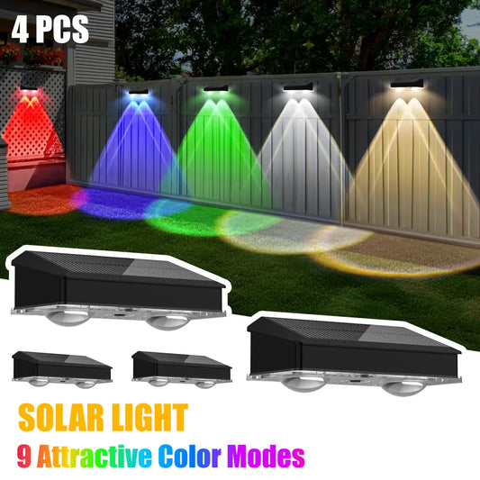 4 Pcs Dual-Head Solar Wall Lights with 9 Color Modes, IP65 Waterproof Outdoor Lights（副本）