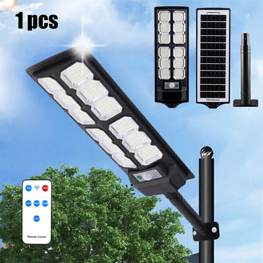 1 Pack 196/96 LED Solar Street Light, IP65 Waterproof, Motion & Light Sensor, with Remote Control, Solar-Powered Outdoor Security Light for Yard, Patio, Garden