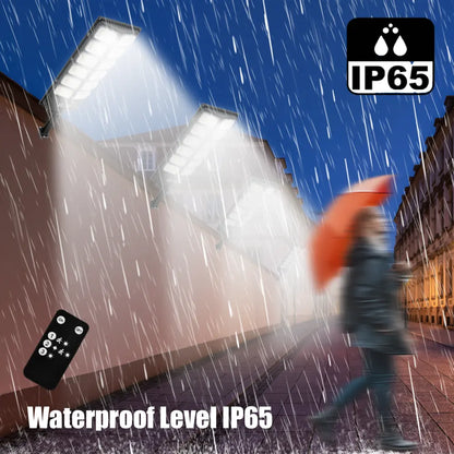 Solar Street Light 504LED Outdoor IP65 Solar Powered with Motion Sensor, Dusk to Dawn Auto Sensor, Dry Battery Remote Control (Battery Not Included), Adjustable Security Light for Yard, Patio, Garden