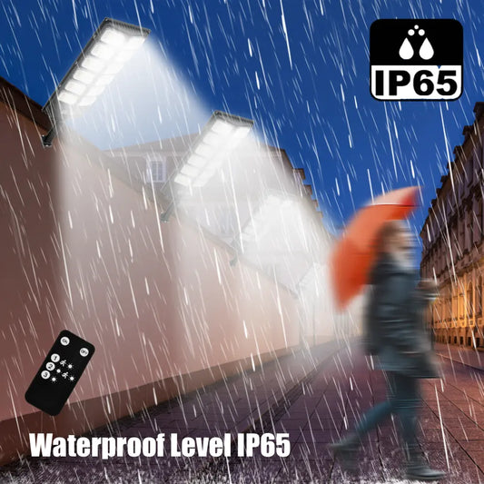 Solar Street Light 504LED Outdoor IP65 Solar Powered with Motion Sensor, Dusk to Dawn Auto Sensor, Dry Battery Remote Control (Battery Not Included), Adjustable Security Light for Yard, Patio, Garden