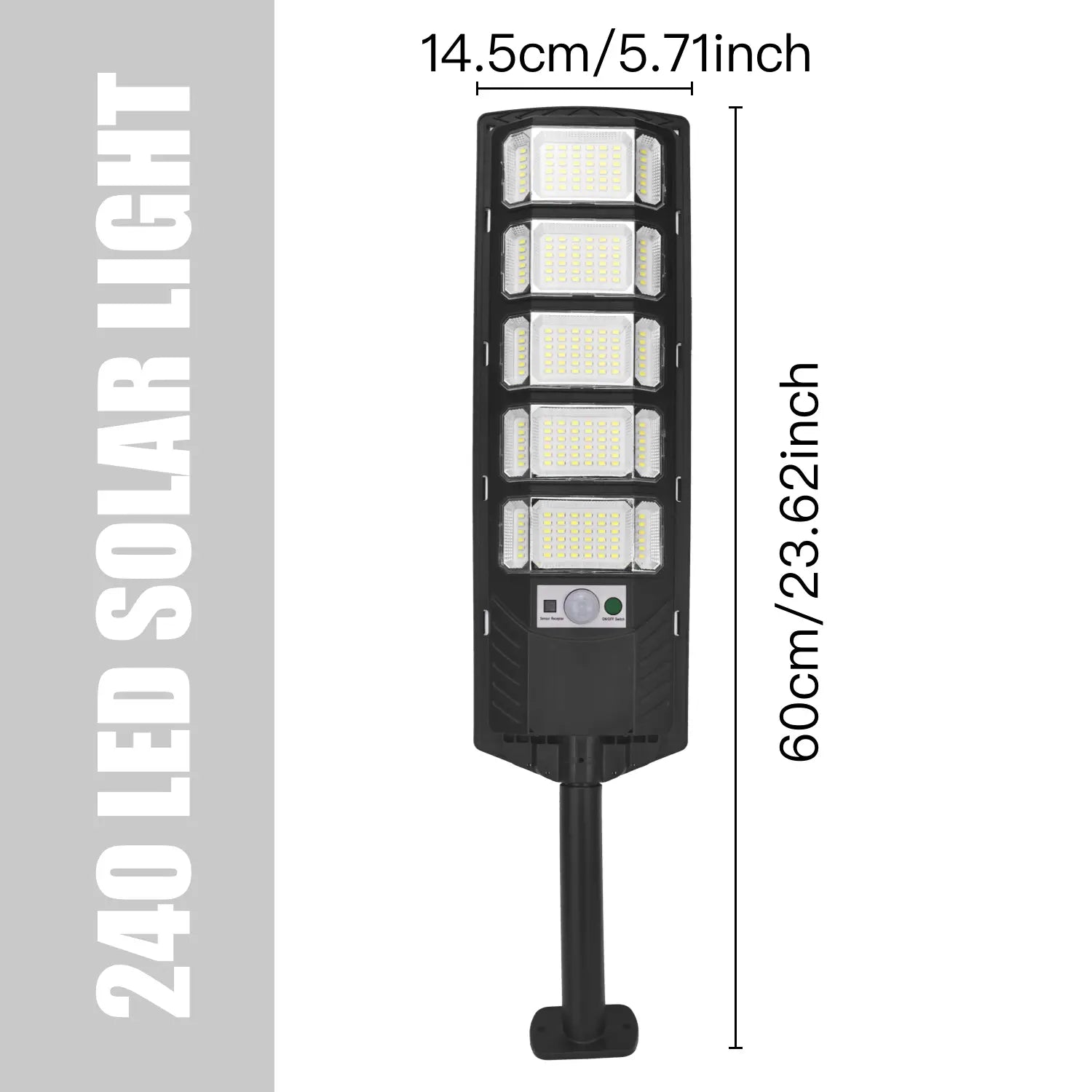 1 Pack 240LED Ultra Bright Solar Street Light, IP65 Waterproof, Motion Sensor (8m Range), 3 Modes, 280° Wide Angle, with Remote Control (Battery Not Included), Dusk to Dawn Outdoor Light for Street, Parking Lot, Warehouse