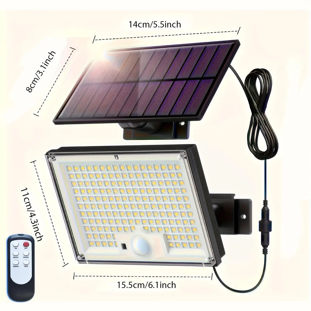 1pc-172LED Solar Wall Light with 5m Cable, Motion Sensor, 3 Modes, IP65 Waterproof Outdoor Light