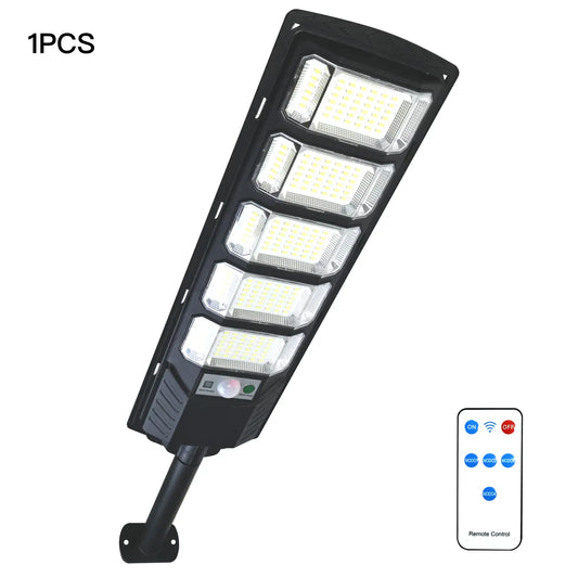 1 Pack 240LED Ultra Bright Solar Street Light, IP65 Waterproof, Motion Sensor (8m Range), 3 Modes, 280° Wide Angle, with Remote Control (Battery Not Included), Dusk to Dawn Outdoor Light for Street, Parking Lot, Warehouse
