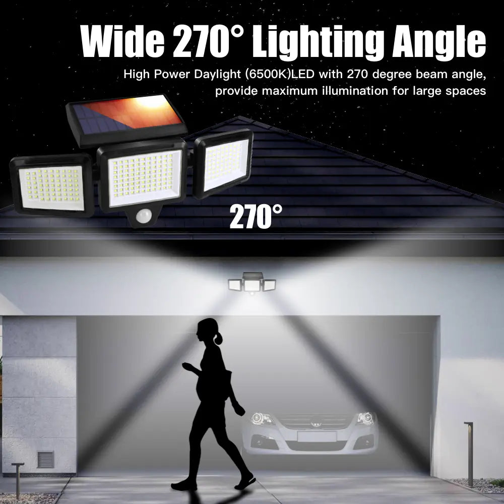 Solar Motion Sensor Light — 270° Wide Angle, 3 Modes, Remote Control