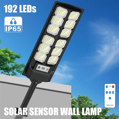 1 Pack 196LED Solar Street Light, IP65 Waterproof, Motion & Light Sensor, with Remote Control, Solar-Powered Outdoor Security Light for Yard, Patio, Garden