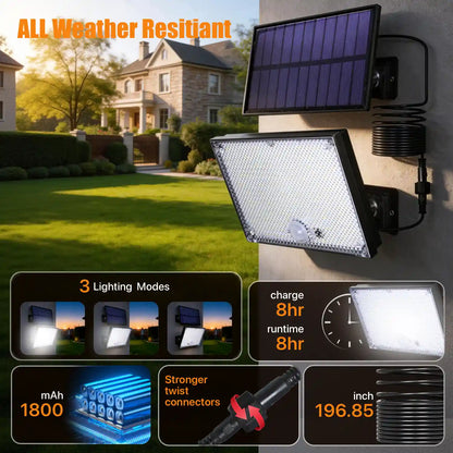 400LED Solar Wall Light with 5m Cable, Motion Sensor, 3 Modes, IP65 Waterproof Outdoor Light