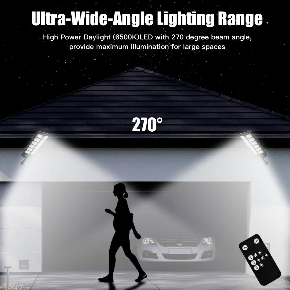 Solar Street Light 504LED Outdoor IP65 Solar Powered with Motion Sensor, Dusk to Dawn Auto Sensor, Dry Battery Remote Control (Battery Not Included), Adjustable Security Light for Yard, Patio, Garden
