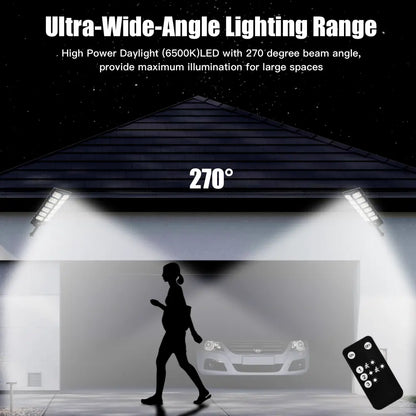 Solar Street Light 504LED Outdoor IP65 Solar Powered with Motion Sensor, Dusk to Dawn Auto Sensor, Dry Battery Remote Control (Battery Not Included), Adjustable Security Light for Yard, Patio, Garden