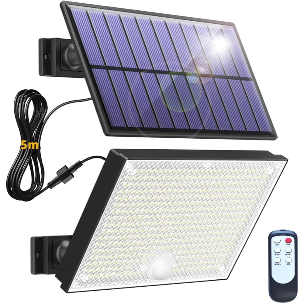 1pc-400LED Solar Wall Light with 5m Cable, Motion Sensor, 3 Modes, IP65 Waterproof Outdoor Light