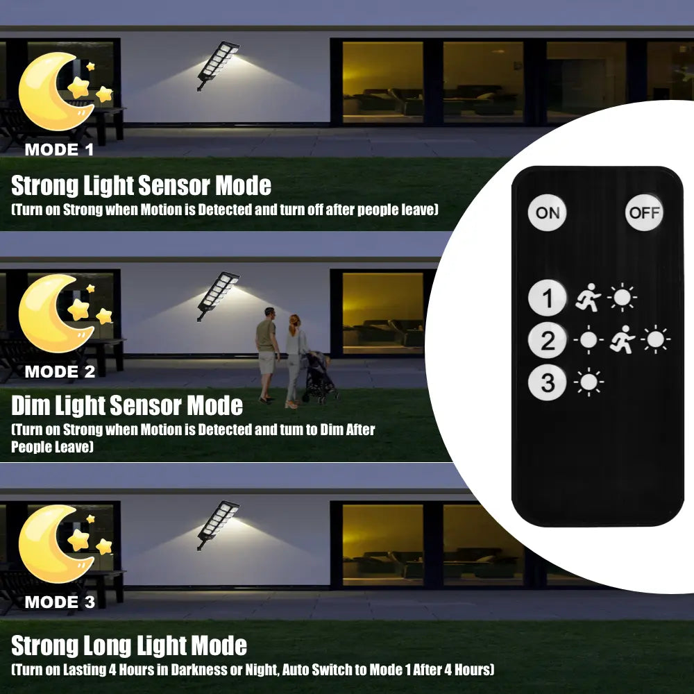 Solar Street Light 504LED Outdoor IP65 Solar Powered with Motion Sensor, Dusk to Dawn Auto Sensor, Dry Battery Remote Control (Battery Not Included), Adjustable Security Light for Yard, Patio, Garden