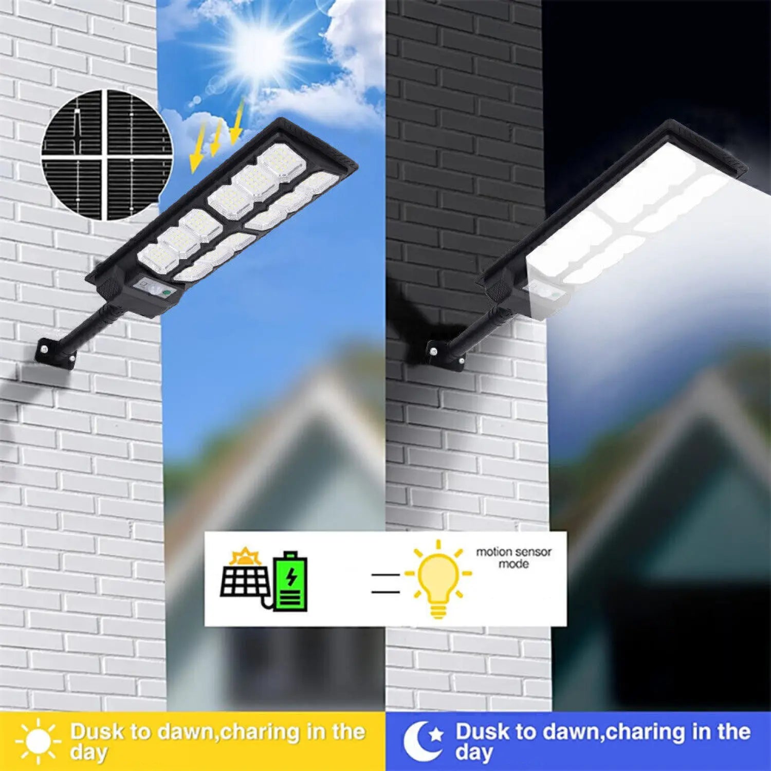 1 Pack 196LED Solar Street Light, IP65 Waterproof, Motion & Light Sensor, with Remote Control, Solar-Powered Outdoor Security Light for Yard, Patio, Garden