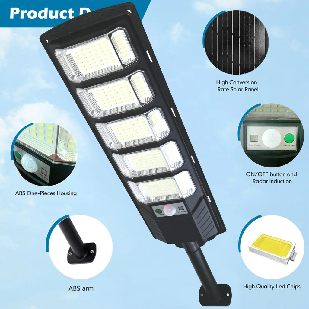 1 Pack 240LED Ultra Bright Solar Street Light, IP65 Waterproof, Motion Sensor (8m Range), 3 Modes, 280° Wide Angle, with Remote Control (Battery Not Included), Dusk to Dawn Outdoor Light for Street, Parking Lot, Warehouse