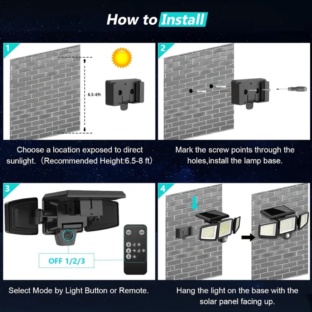 2 Pack Solar Motion Sensor Light — 270° Wide Angle, 3 Modes, Remote Control