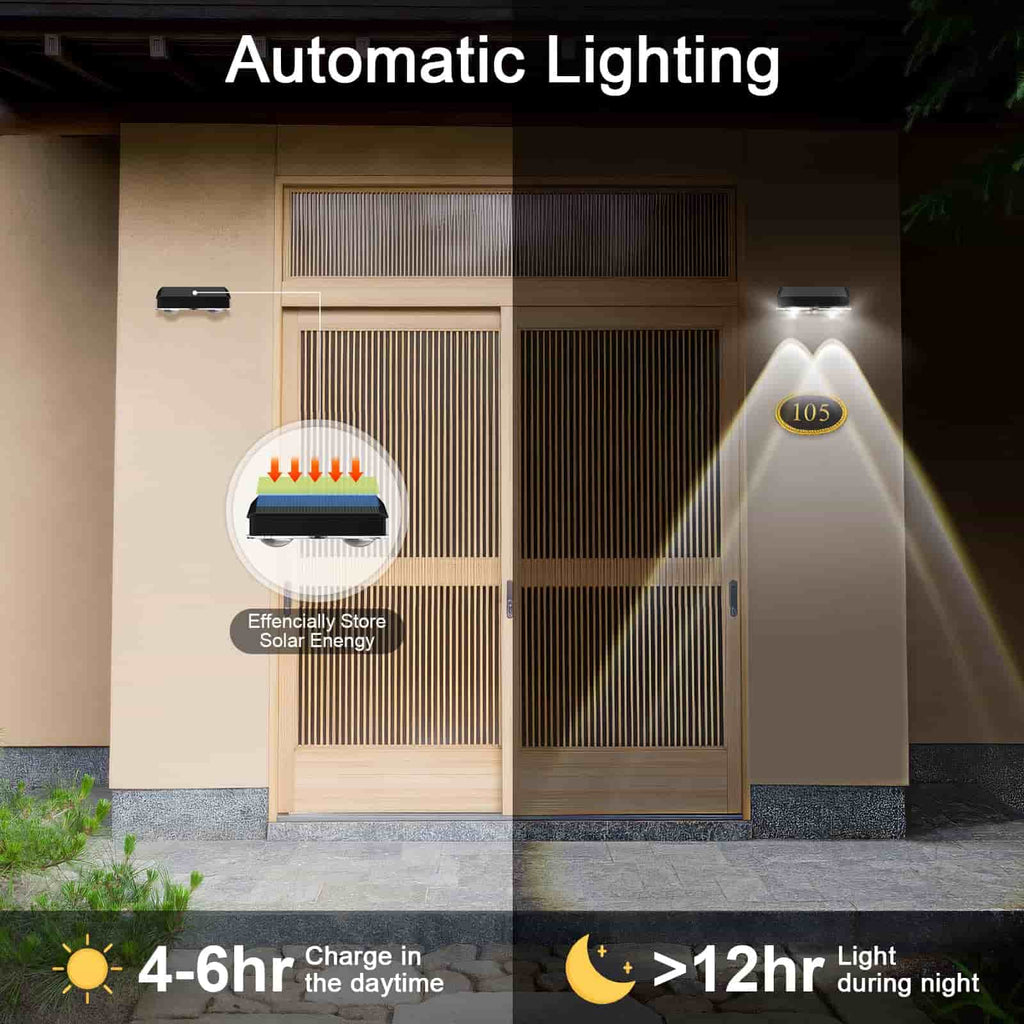 2 Pcs Dual-Head Solar Wall Lights with 9 Color Modes, IP65 Waterproof Outdoor Lights