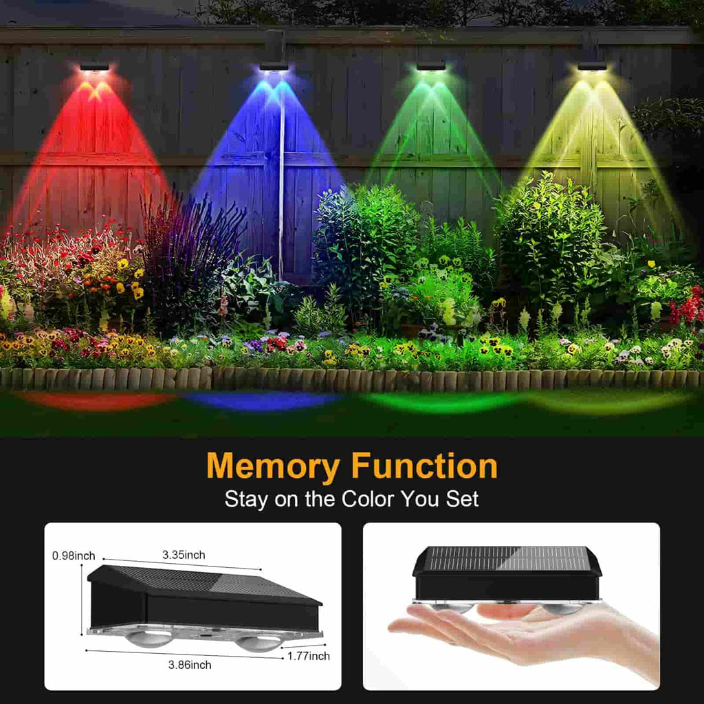 4 Pcs Dual-Head Solar Wall Lights with 9 Color Modes, IP65 Waterproof Outdoor Lights