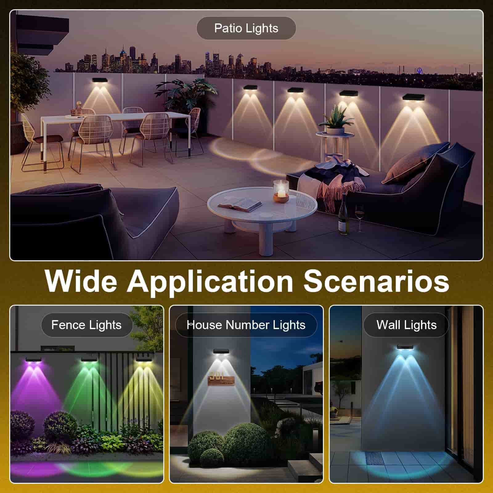2 Pcs Dual-Head Solar Wall Lights with 9 Color Modes, IP65 Waterproof Outdoor Lights