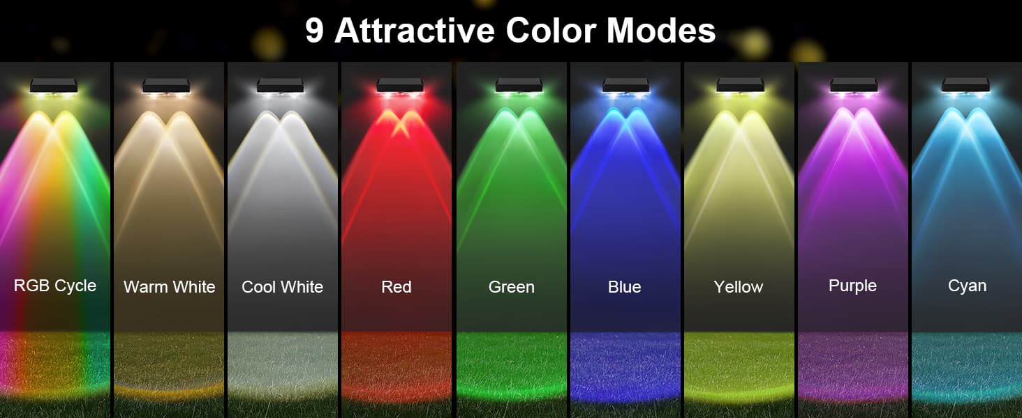 4 Pcs Dual-Head Solar Wall Lights with 9 Color Modes, IP65 Waterproof Outdoor Lights