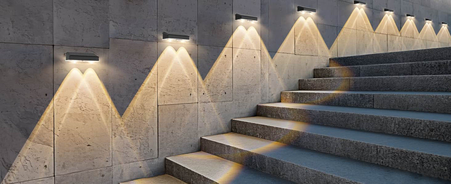 2 Pcs Dual-Head Solar Wall Lights with 9 Color Modes, IP65 Waterproof Outdoor Lights