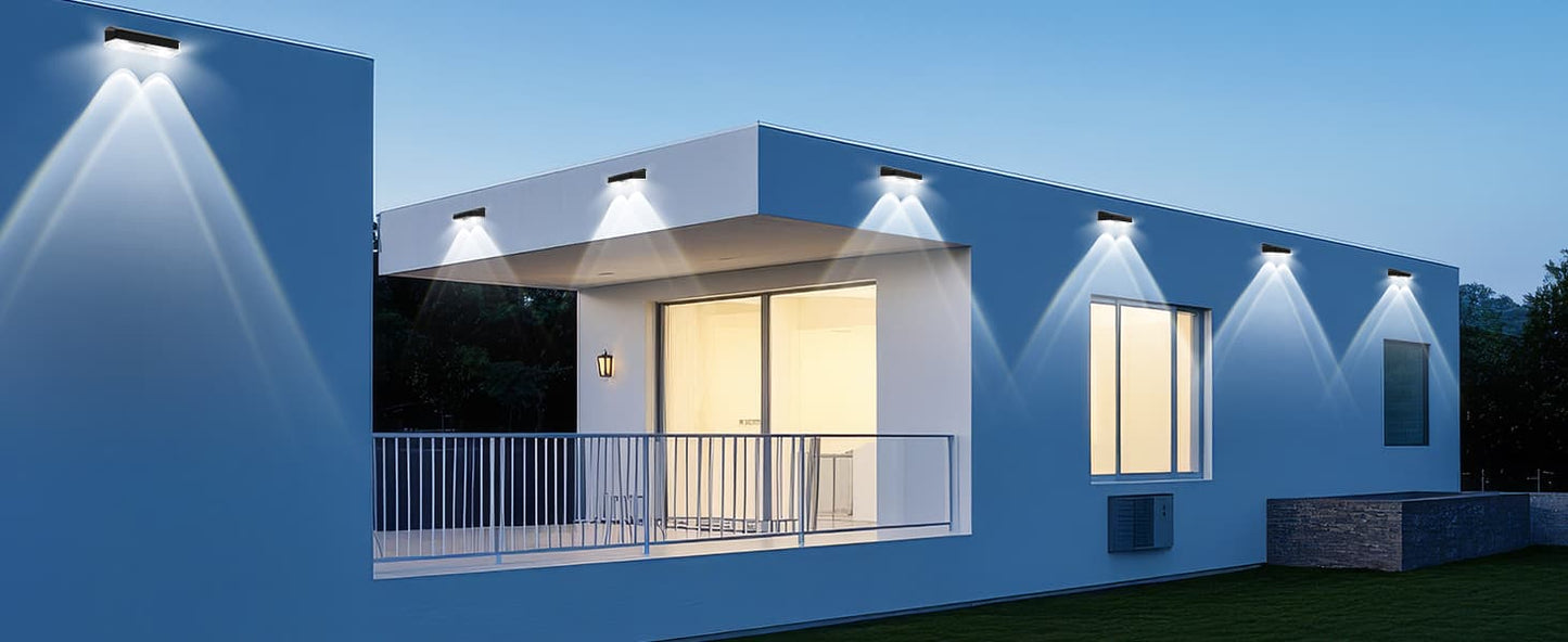 2 Pcs Dual-Head Solar Wall Lights with 9 Color Modes, IP65 Waterproof Outdoor Lights