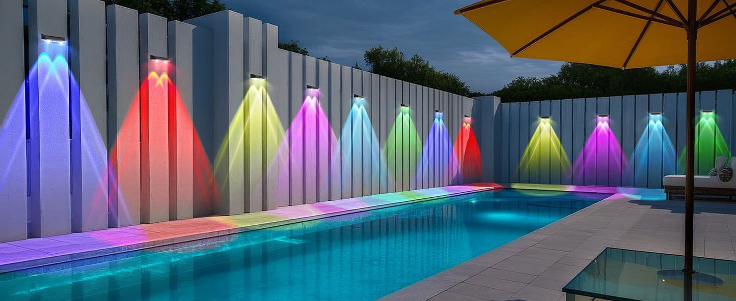 4 Pcs Dual-Head Solar Wall Lights with 9 Color Modes, IP65 Waterproof Outdoor Lights（副本）