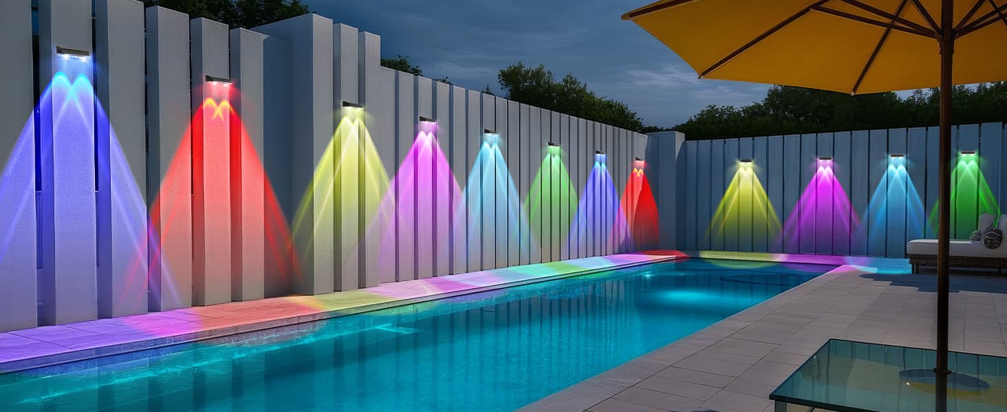 4 Pcs Dual-Head Solar Wall Lights with 9 Color Modes, IP65 Waterproof Outdoor Lights