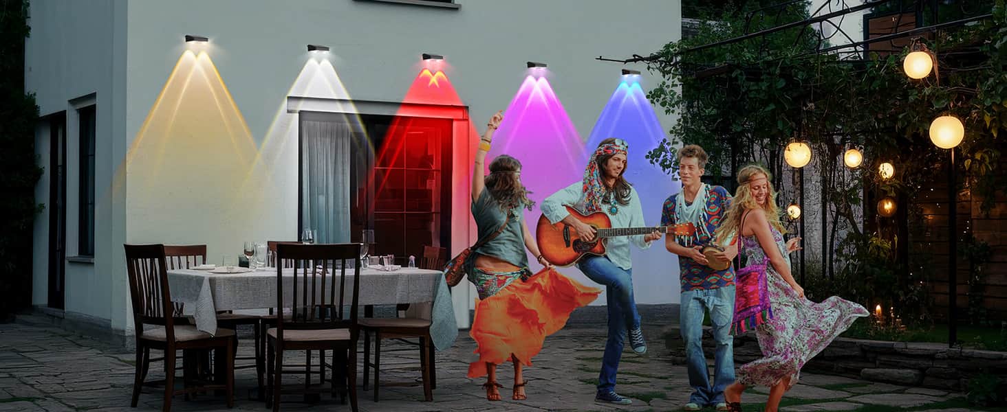 2 Pcs Dual-Head Solar Wall Lights with 9 Color Modes, IP65 Waterproof Outdoor Lights