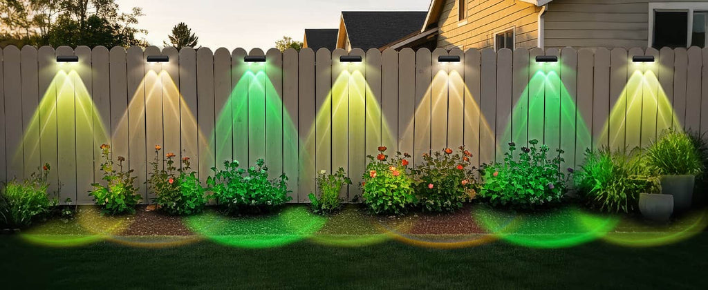 4 Pcs Dual-Head Solar Wall Lights with 9 Color Modes, IP65 Waterproof Outdoor Lights