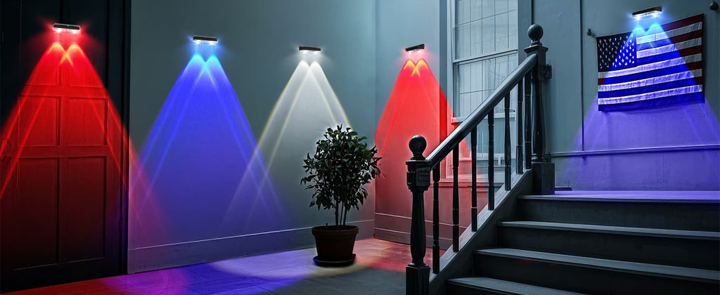 4 Pcs Dual-Head Solar Wall Lights with 9 Color Modes, IP65 Waterproof Outdoor Lights
