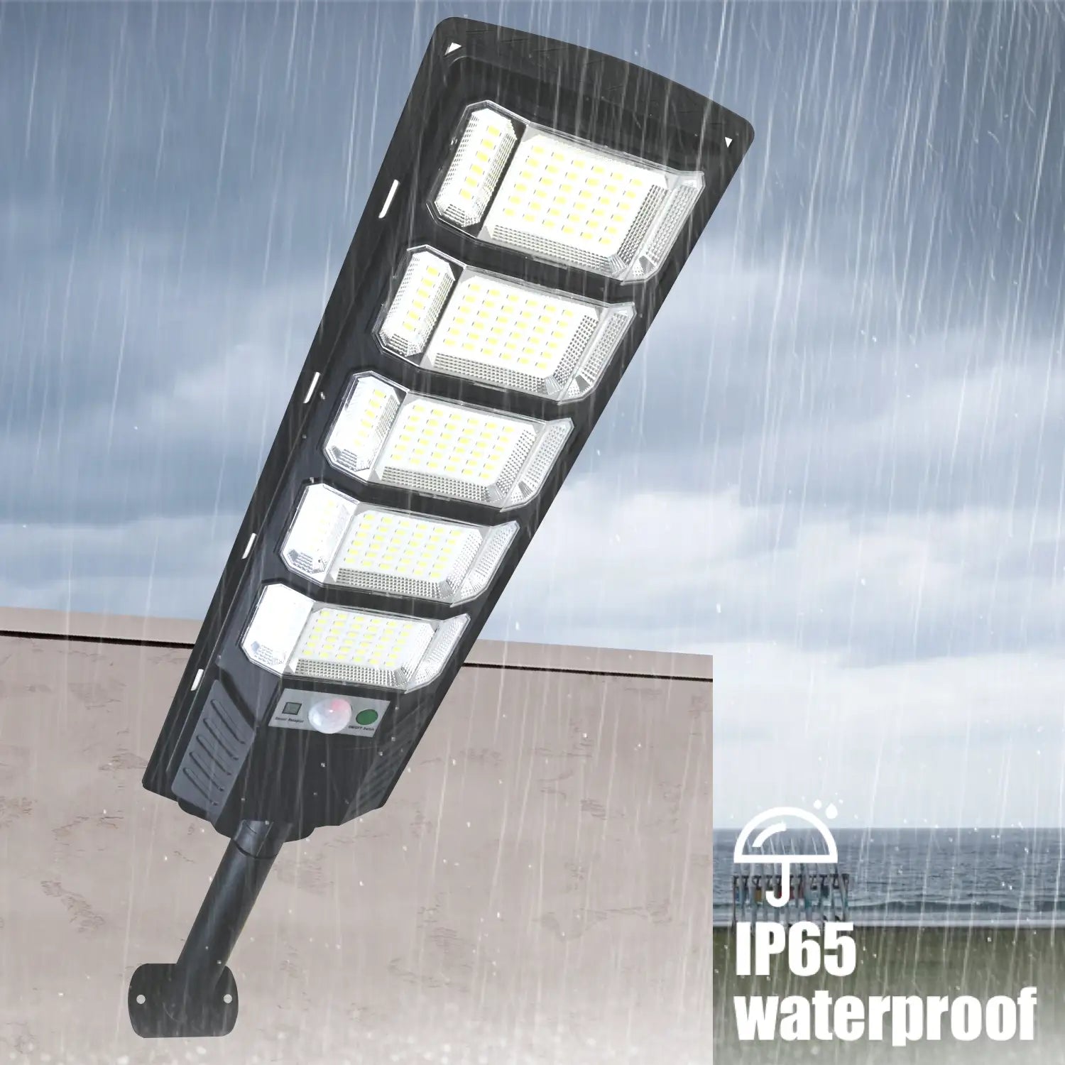 1 Pack 240LED Ultra Bright Solar Street Light, IP65 Waterproof, Motion Sensor (8m Range), 3 Modes, 280° Wide Angle, with Remote Control (Battery Not Included), Dusk to Dawn Outdoor Light for Street, Parking Lot, Warehouse