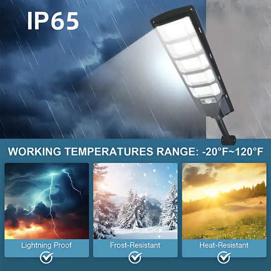 1 Pack 240LED Ultra Bright Solar Street Light, IP65 Waterproof, Motion Sensor (8m Range), 3 Modes, 280° Wide Angle, with Remote Control (Battery Not Included), Dusk to Dawn Outdoor Light for Street, Parking Lot, Warehouse