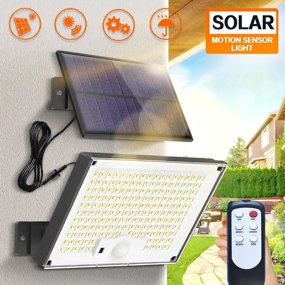 1pc-172LED Solar Wall Light with 5m Cable, Motion Sensor, 3 Modes, IP65 Waterproof Outdoor Light
