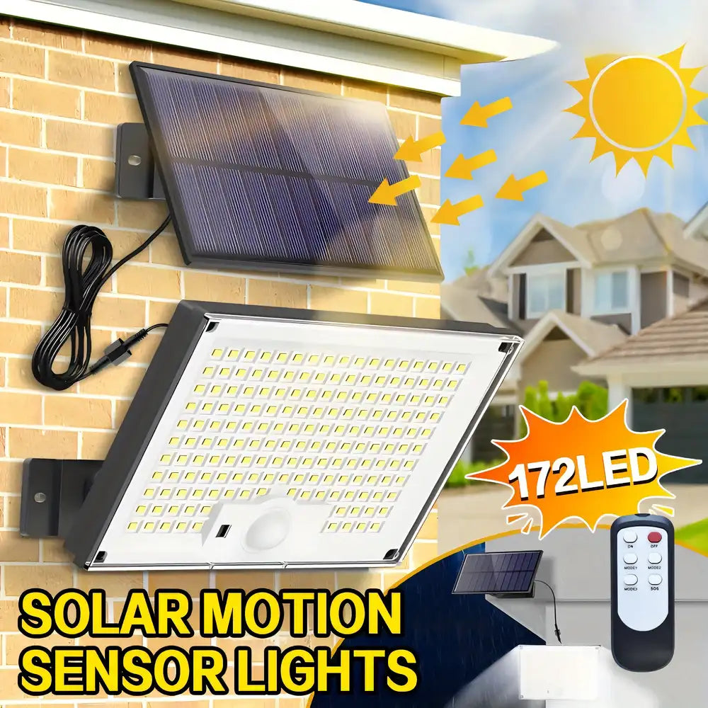 1pc-172LED Solar Wall Light with 5m Cable, Motion Sensor, 3 Modes, IP65 Waterproof Outdoor Light