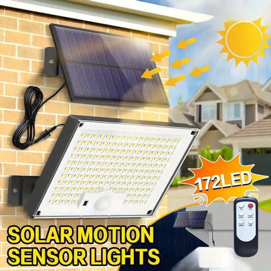 172LED Solar Wall Light with 5m Cable, Motion Sensor, 3 Modes, IP65 Waterproof Outdoor Light