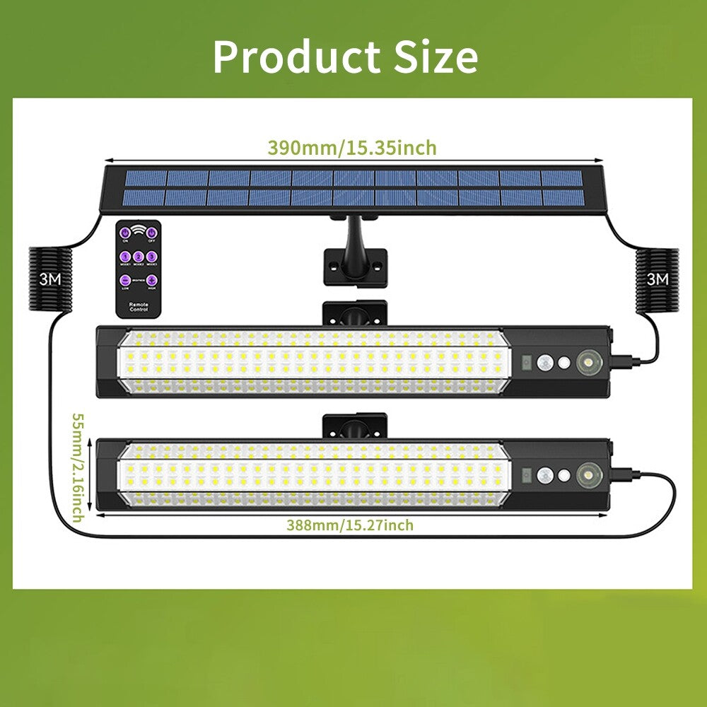 316+2 LED Solar Motion Sensor Light, 7 Modes, IP65 Waterproof Outdoor Light with Remote