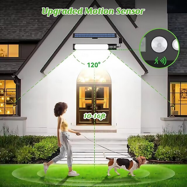 288LED Solar Street Light, 15-20m Motion Sensor, IP65 Waterproof Outdoor Light with Remote